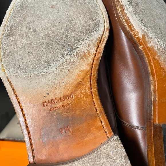 Magnanni Size 9.5 Gerardo Shoes Medallion Toe Derby Tobacco Brown Leather Oxford